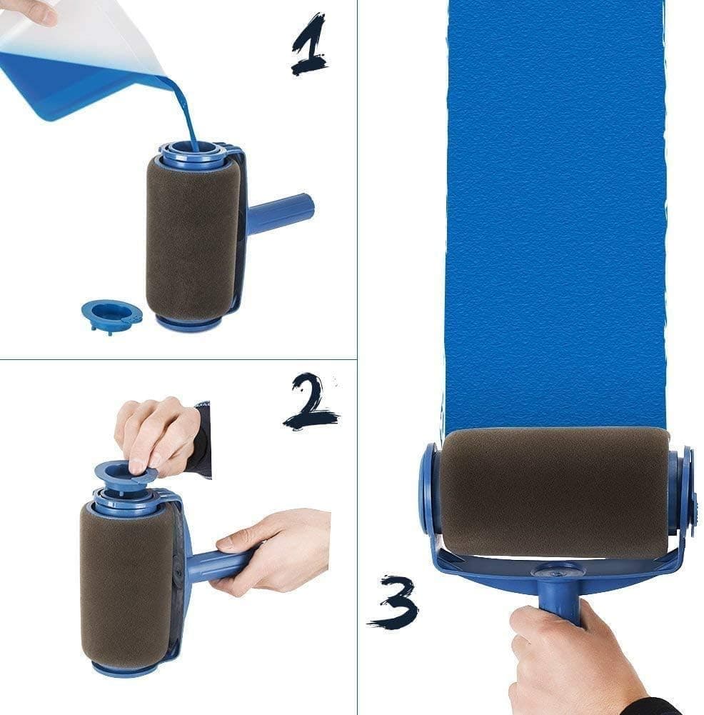 Paint Roller Kit with Sticks Ceiling Wall Painting Brushes Roller Runner Decorating Tools House Painting Supplies Paint Roller Brush Set (Blue)