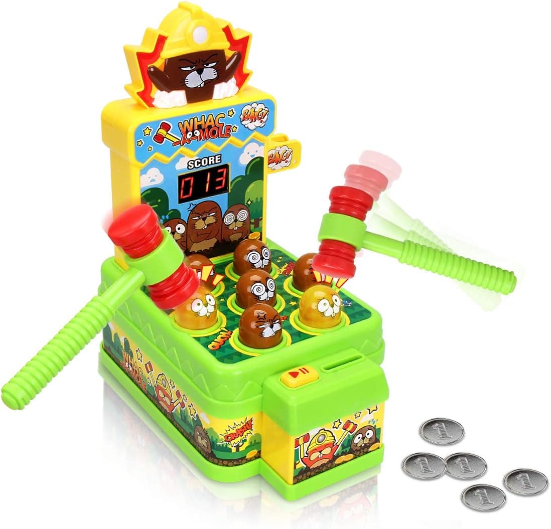 INTMEDIC Coin Whack-A-Mole Game Developmental Toy, Pounding Toys for 3 4 5 6 7 8 Years Old Boys Girls, Whack A Mole Toy as Great Gift for Kids to Practice Fine Motor Skills, 2 Soft Hammers Included