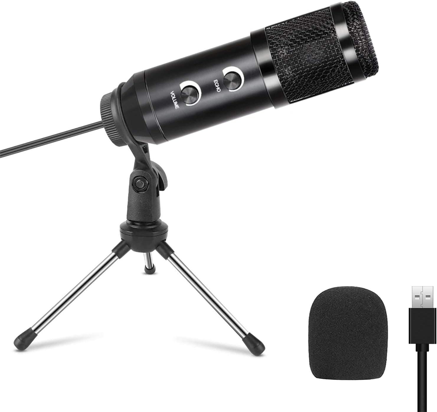 ZHT USB Gaming Microphone for PC, Desktop Condenser Microphone for Recording Streaming Conference Podcast Studio YouTube, Plug & Play, with Adjustable Metal Tripod Stand for Windows Mac