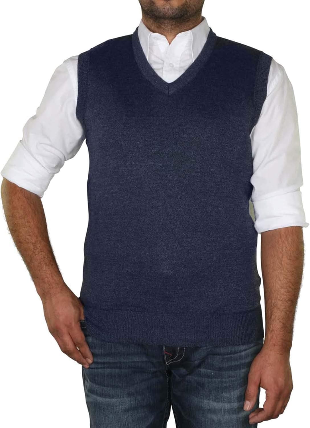 True Rock Men's Argyle V-Neck Sweater Vest-HTR Blue-Large