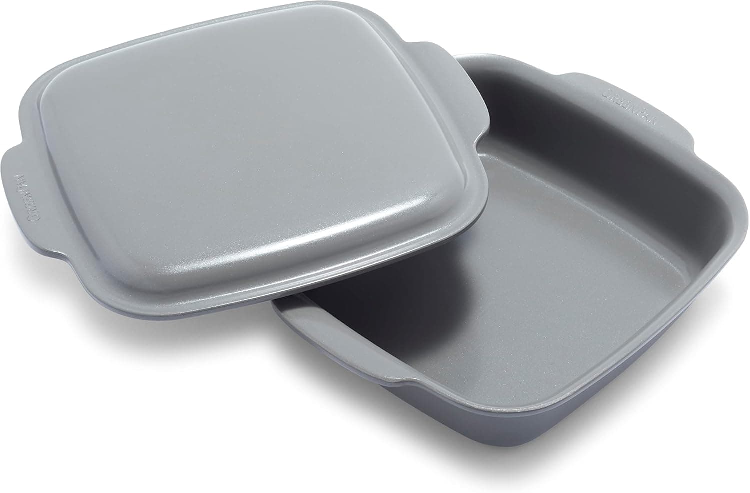GreenPan Premiere Ovenware Healthy Ceramic Nonstick 8" Square Cake Baking Pan with Lid, Cast Aluminum, Warp-Free, Oven and Broiler safe to 600F,Dishwasher Safe, PFAS-Free, Gray
