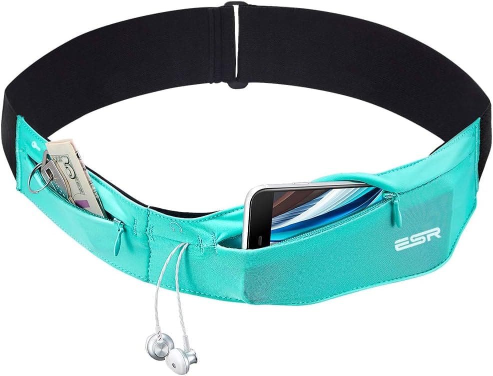 ESR Running Belt Waist Pack, Lightweight Body Fit Fanny Pouch Bag [Adjustable Waistband/Headphone Port] Runner Fitness Outdoor Sports for iPhone X 8 8 Plus 7 6 6s Plus, Samsung Galaxy S8 S7 (Green M)