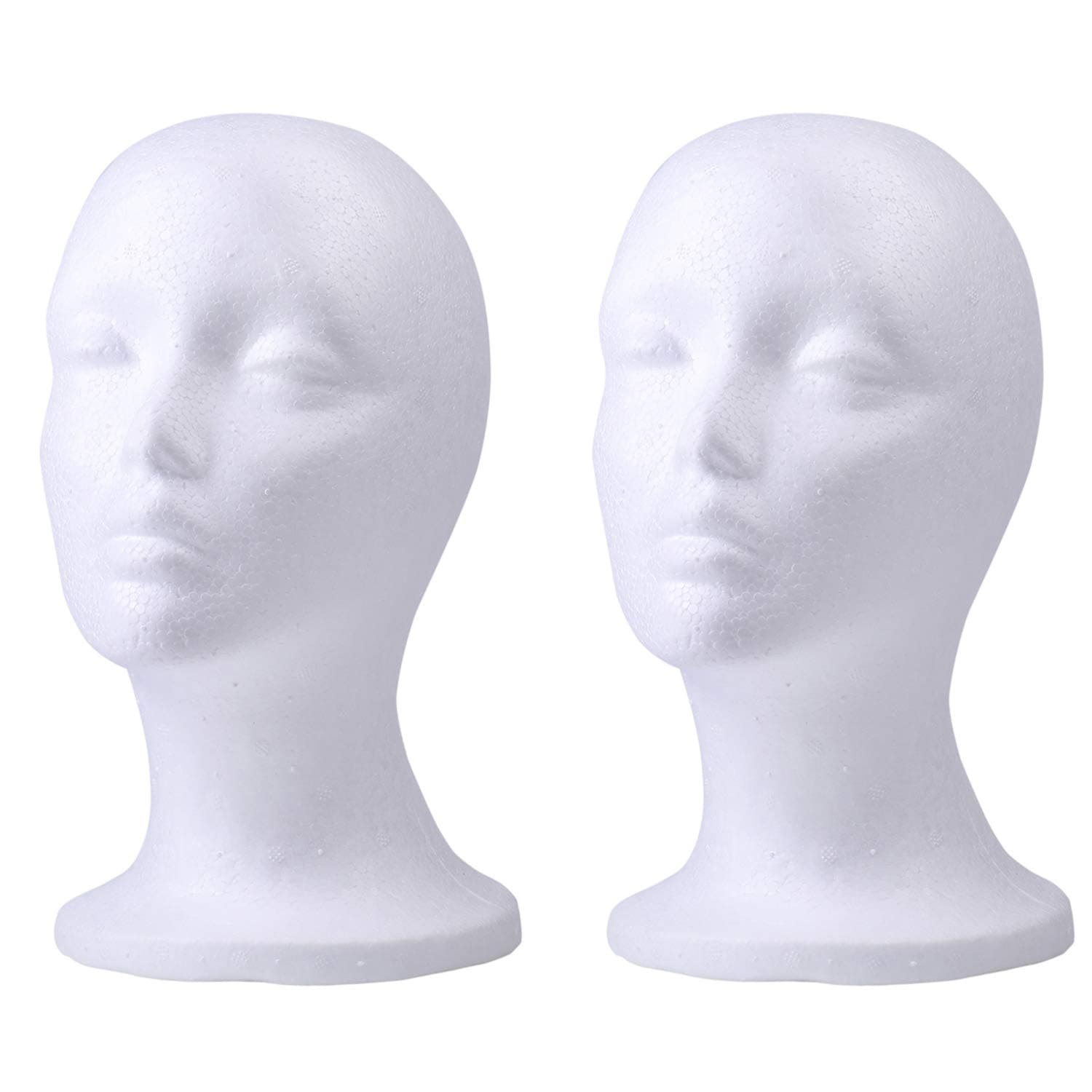 Foraineam 2 Pack Foam Wig Head, Female Mannequin Head Wig Display Stand Holder, Cosmetics Model Head White Foam Heads Glasses Mask Hat Hairpieces Stand