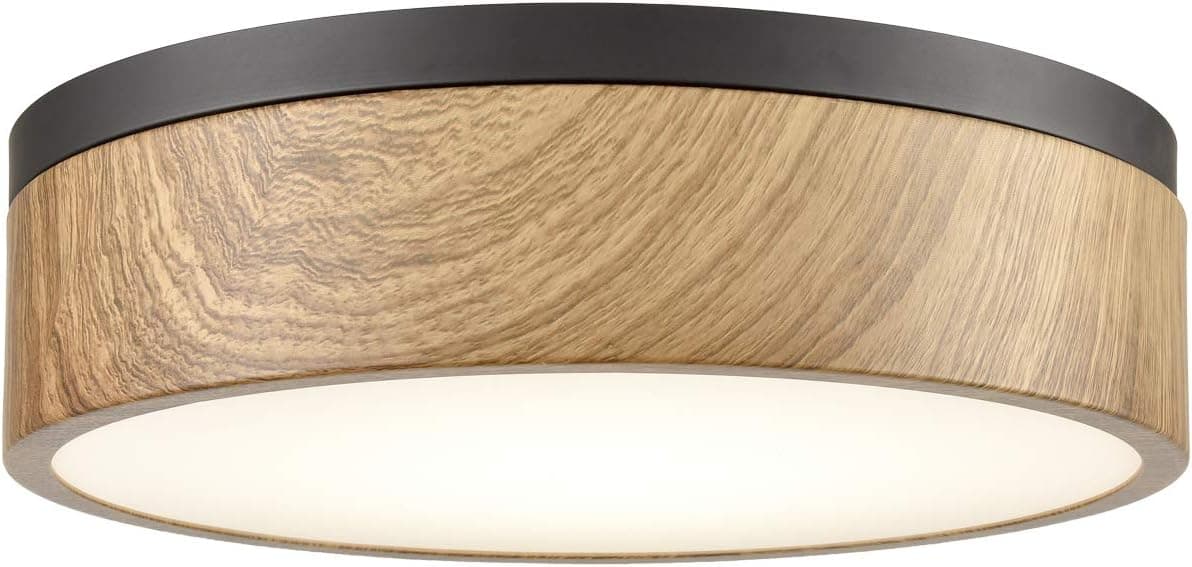 SAMTEEN 13 Inches Flush Mount Ceiling Light Farmhouse Wood Grain Finish 4000K LED Ceiling Light for Bedroom Living Room Kitchen