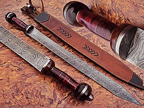 SW-01 Handmade Damascus Steel 25 Inches Sword - Beautiful Doller Sheet & Rose Wood Handle with Damascus Steel Guard