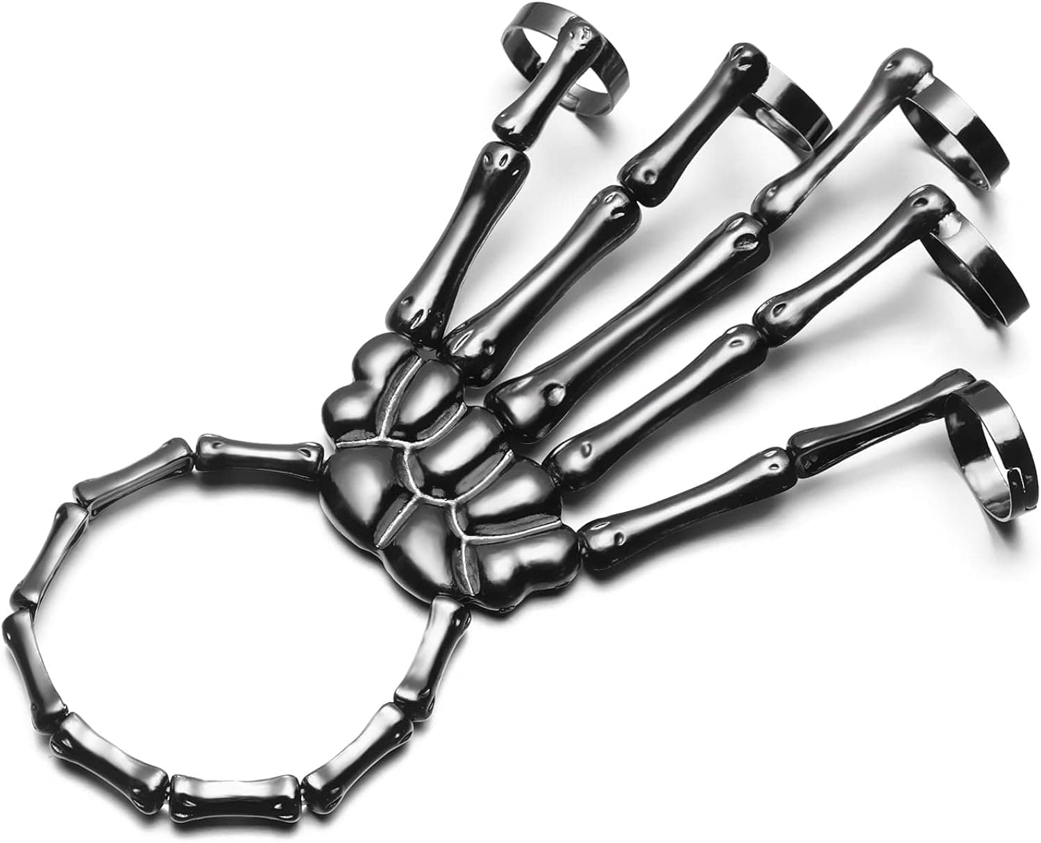 FOVIUPET Skull Skeleton Hand Bracelet with Ring, Fashionable Skeleton Punk Hand Bone Bracelet Bangle Ring for Nightclub Halloween Costume Accessories Valentines Rock