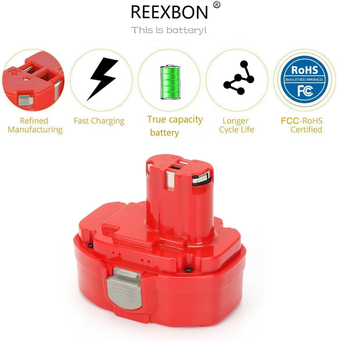 REEXBON 18V 3.0Ah 1822 Battery for Makita1823 1833 1834 1835 1835F 192828-1 192829-9 193061-8 193102-0 193140-2 193159-1 193783-0 Cordless Power Tools