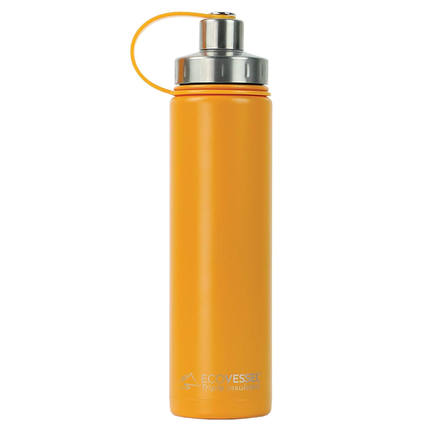 EcoVessel BOULDER TriMax Vacuum Insulated Stainless Steel Water Bottle with Versatile Stainless Steel Top and Tea, Fruit, Ice Strainer - 24 ounce - Mystic Mango