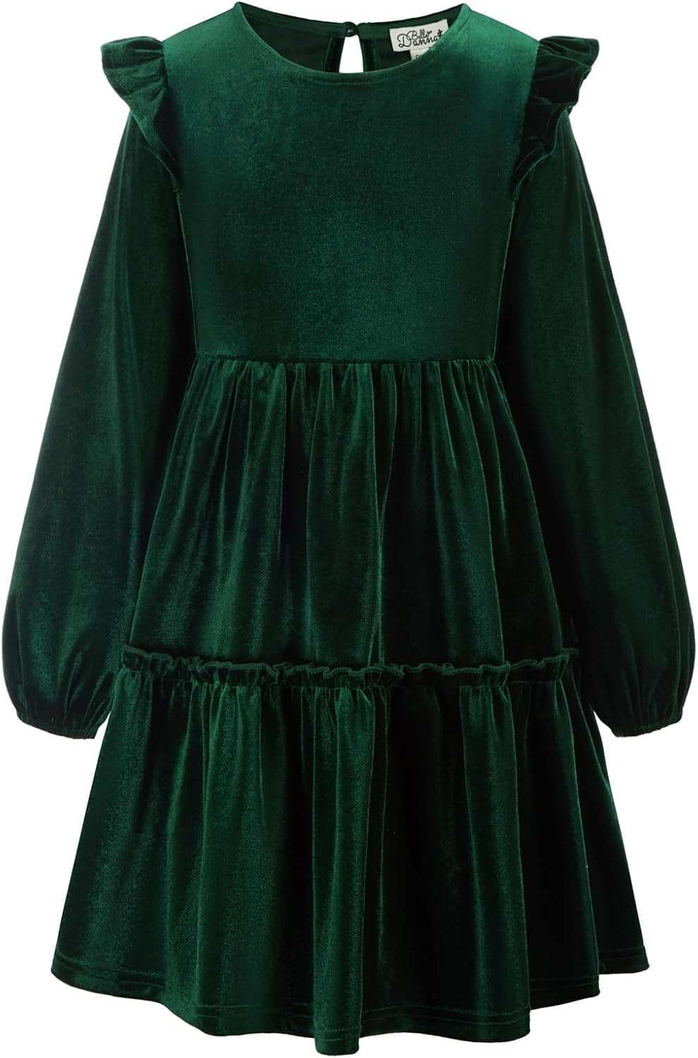 Danna Belle Girls Velvet Dress Crew Neck Ruffle Long Sleeve Party Dresses 5-12Y
