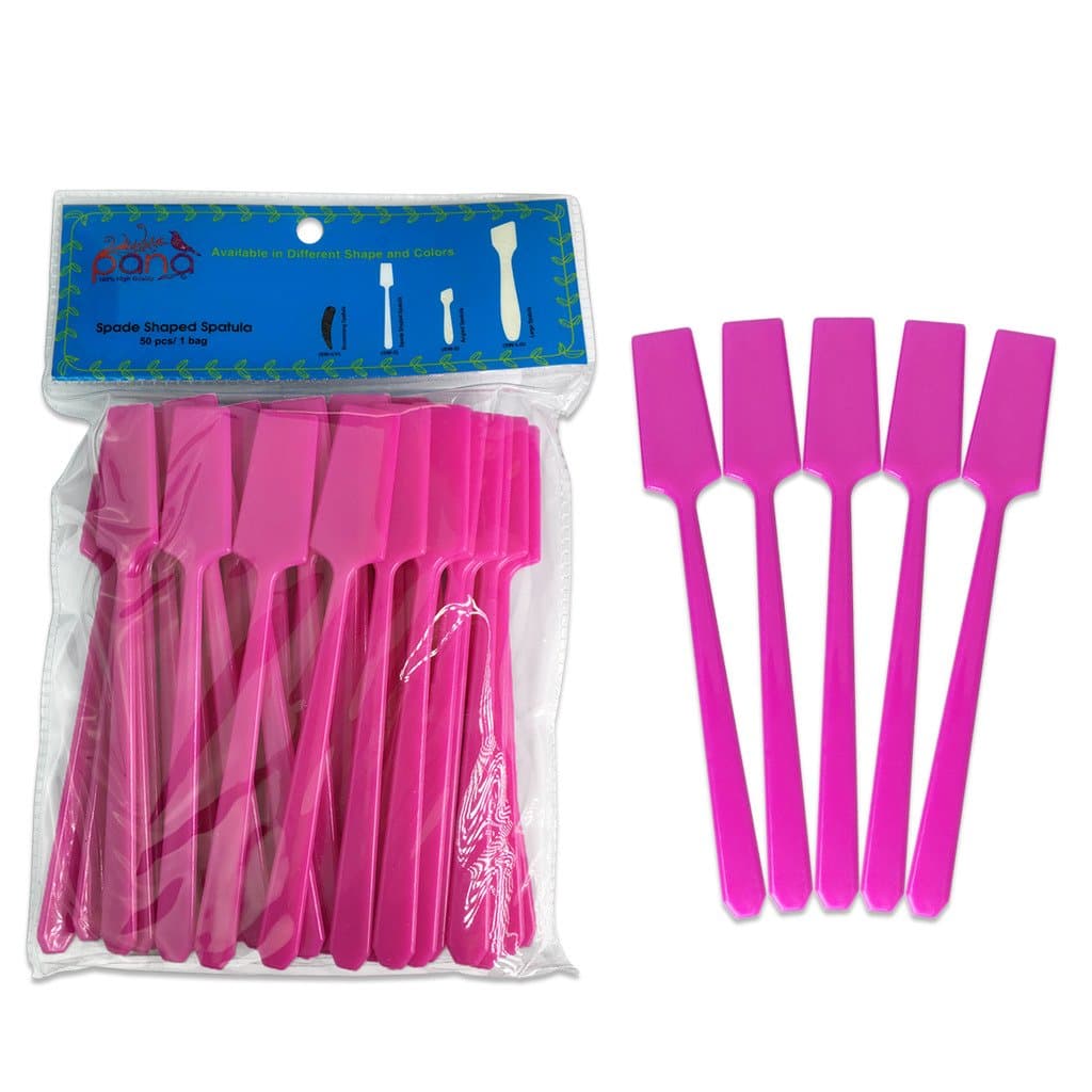 Pana (50 Pieces) 5" Makeup Pink Spade Shaped Spatulas Cosmetic Skin Care Facial Cream Mask Spatula for Mixing and Sampling
