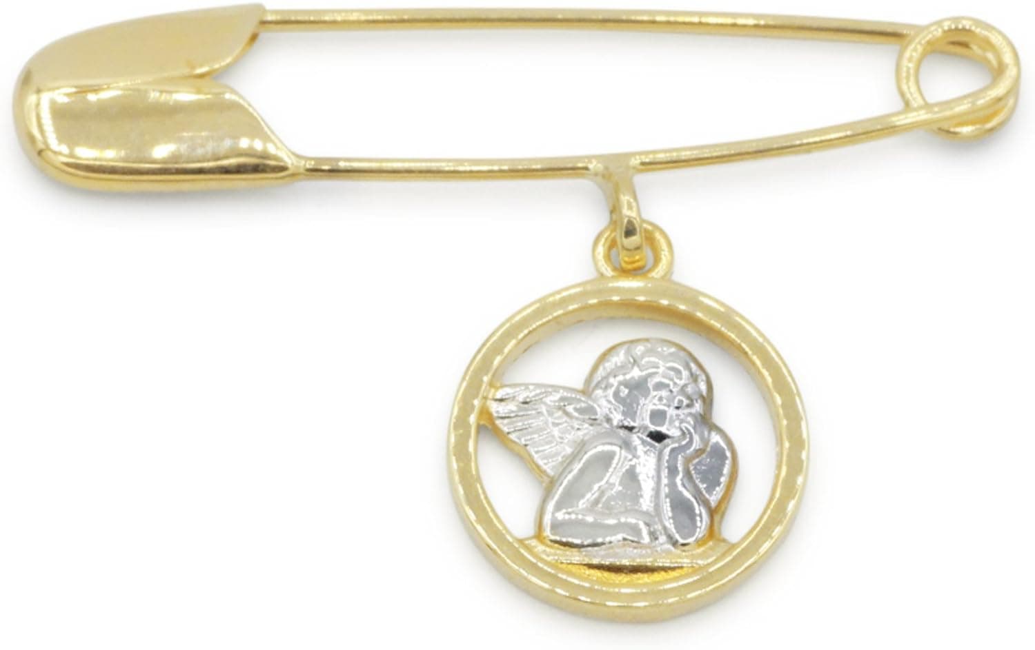 Baby Boys Girl Geniune Solid 14K Yellow Gold Angel Safety Pin 27mm Brooch