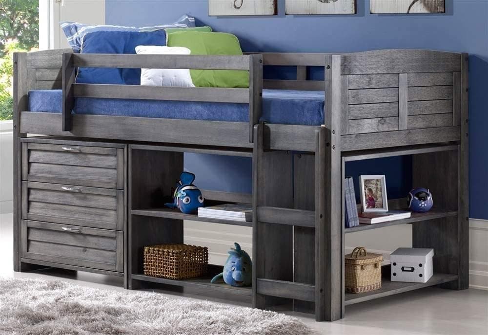 Donco Kids Louver Bed Twin/Antique Grey/W/3 Drawer Chest, Large Bookcase and Small Bookcase
