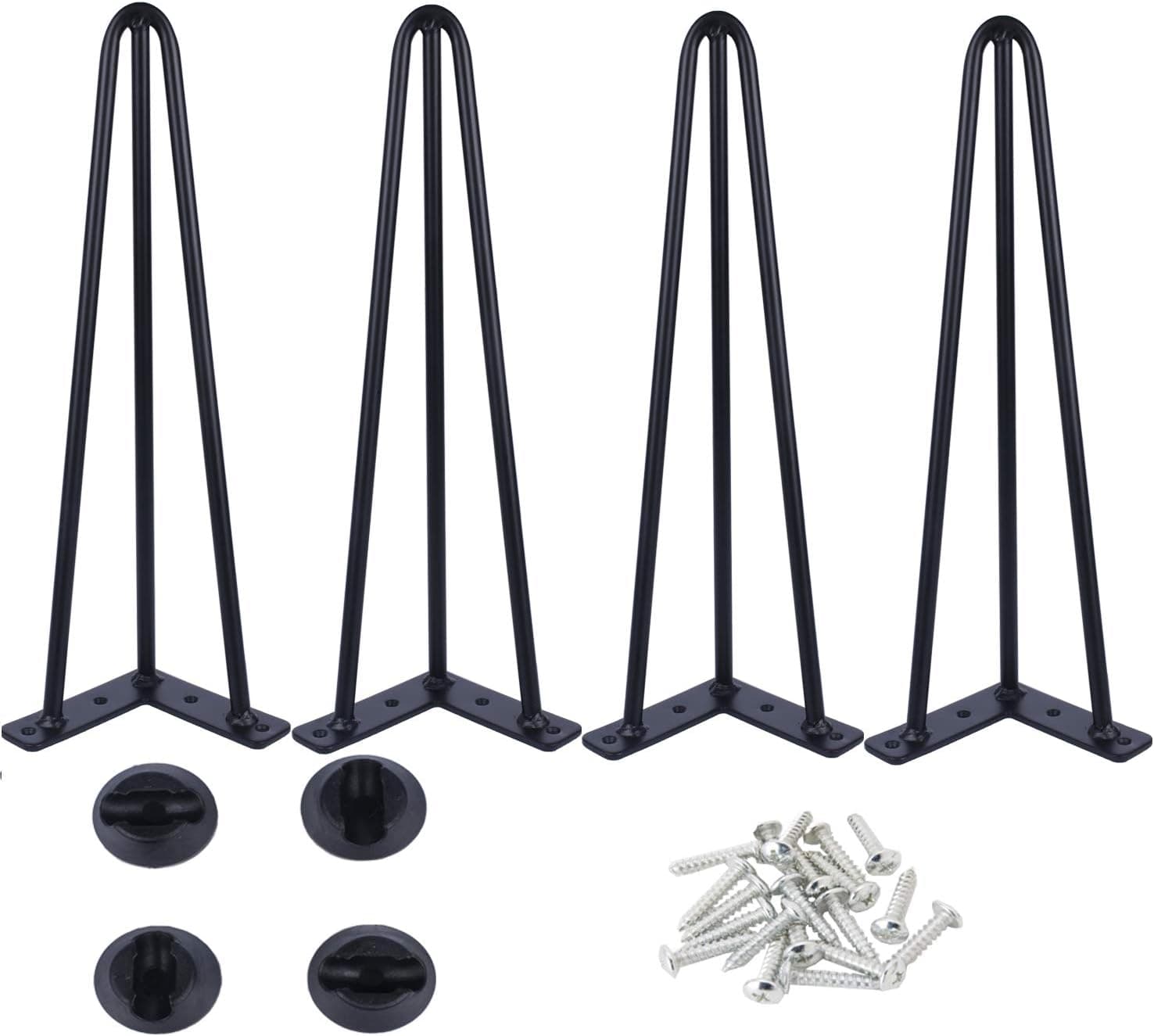 Osring 12 Inch Hairpin Table Legs with 3/8" Dia 3-Rods, Mid-Century Metal Furniture Feet 4pcs for Coffee Table and Patio Bench, Black Hairpin Leg with Floor Protector for Home DIY Project