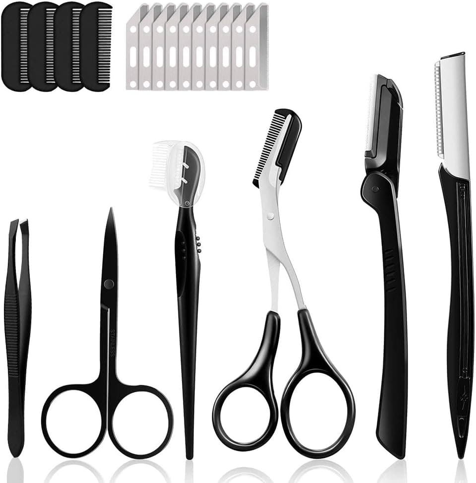 Eyebrow Kit, 6 in 1 Professional Eyebrow Grooming Set, Including Eyebrow Razor Scissors Tweezers Facial Trimmer Shaver Multipurpose Dermaplaning Tool