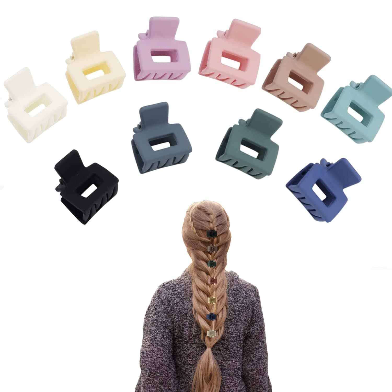 Small Hair Claw Clips for Women Girls, 10 Pcs 1 Inch Matte Square Tiny Hair Clip Clamp for Thin Thick Medium Hair Cute Jaw Clips Strong Hold Hair Styling Barrettes Clip Fine Hair Accessories (Colorful)