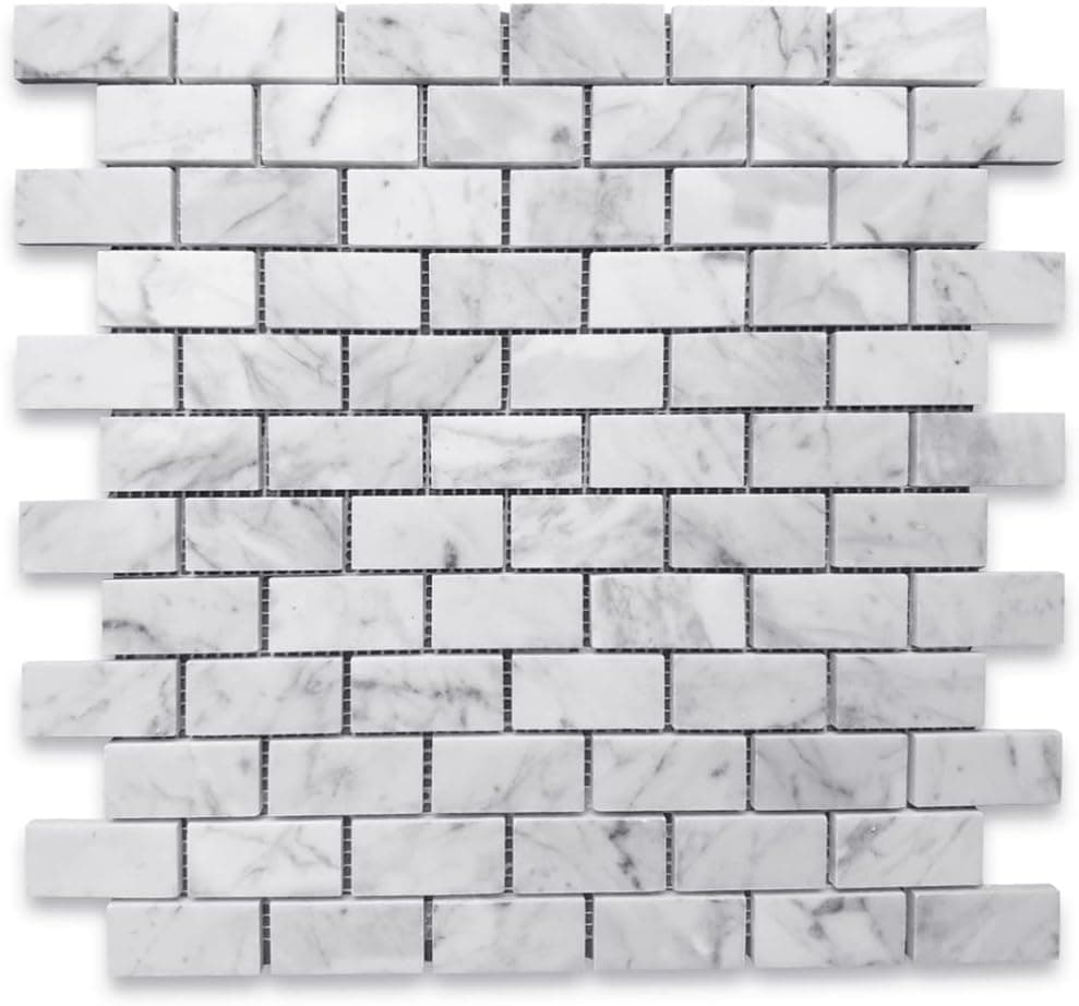 Stone Center Online Carrara White Marble 1x2 Medium Brick Mosaic Tile Honed Kitchen Bath Wall Floor Backsplash Shower (1 Sheet)