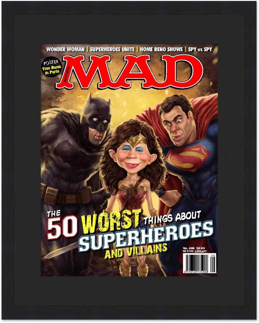 CountryArtHouse MAD Magazine Display Frame - Complete with Acrylic, Backing, and Black Mat - Showcase Any Magazine Sized 8" x 11"