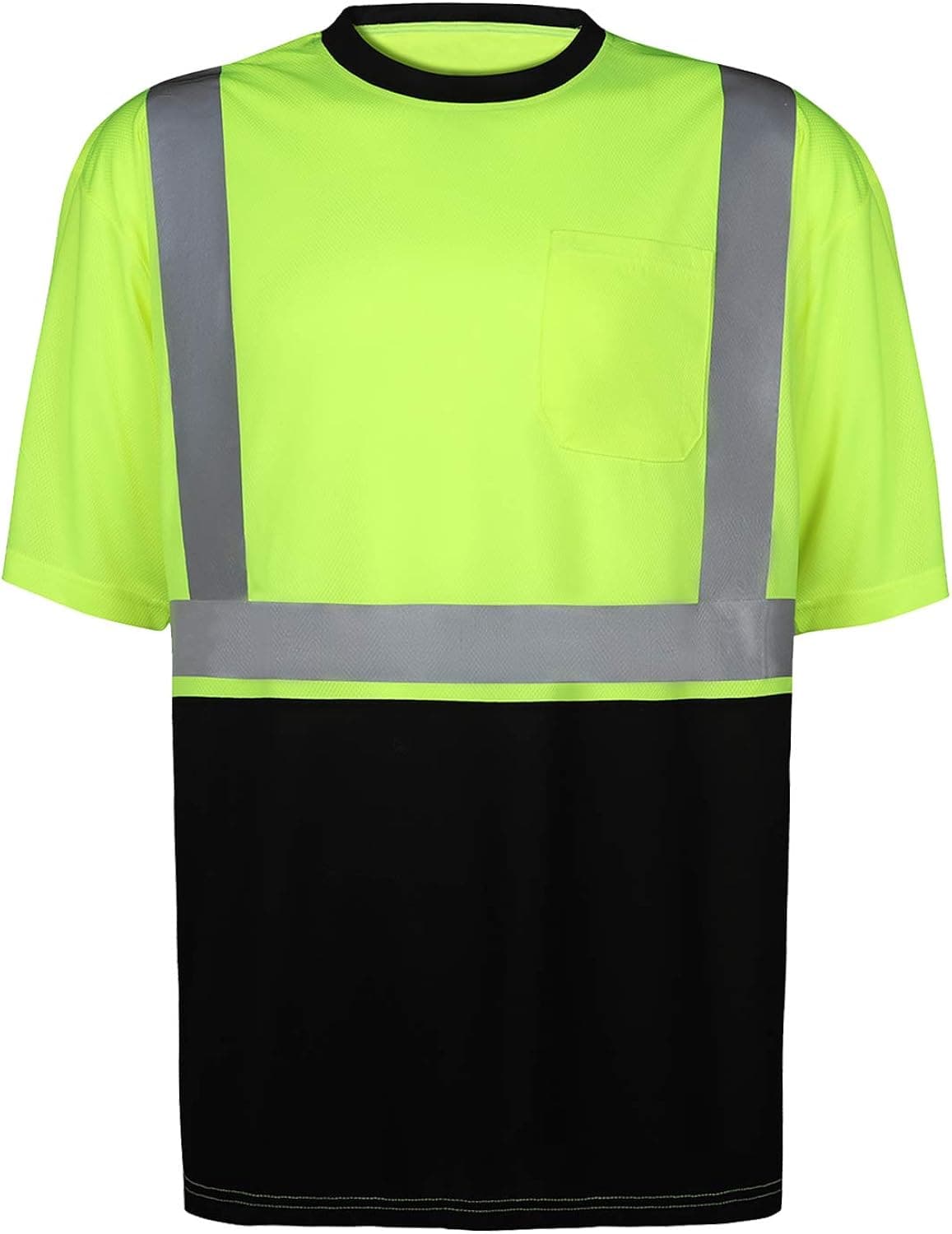 DFTD High-Visibility Class 2 T Shirt with Moisture Wicking Mesh Birdseye, Black Bottom(X-Large, Lime)