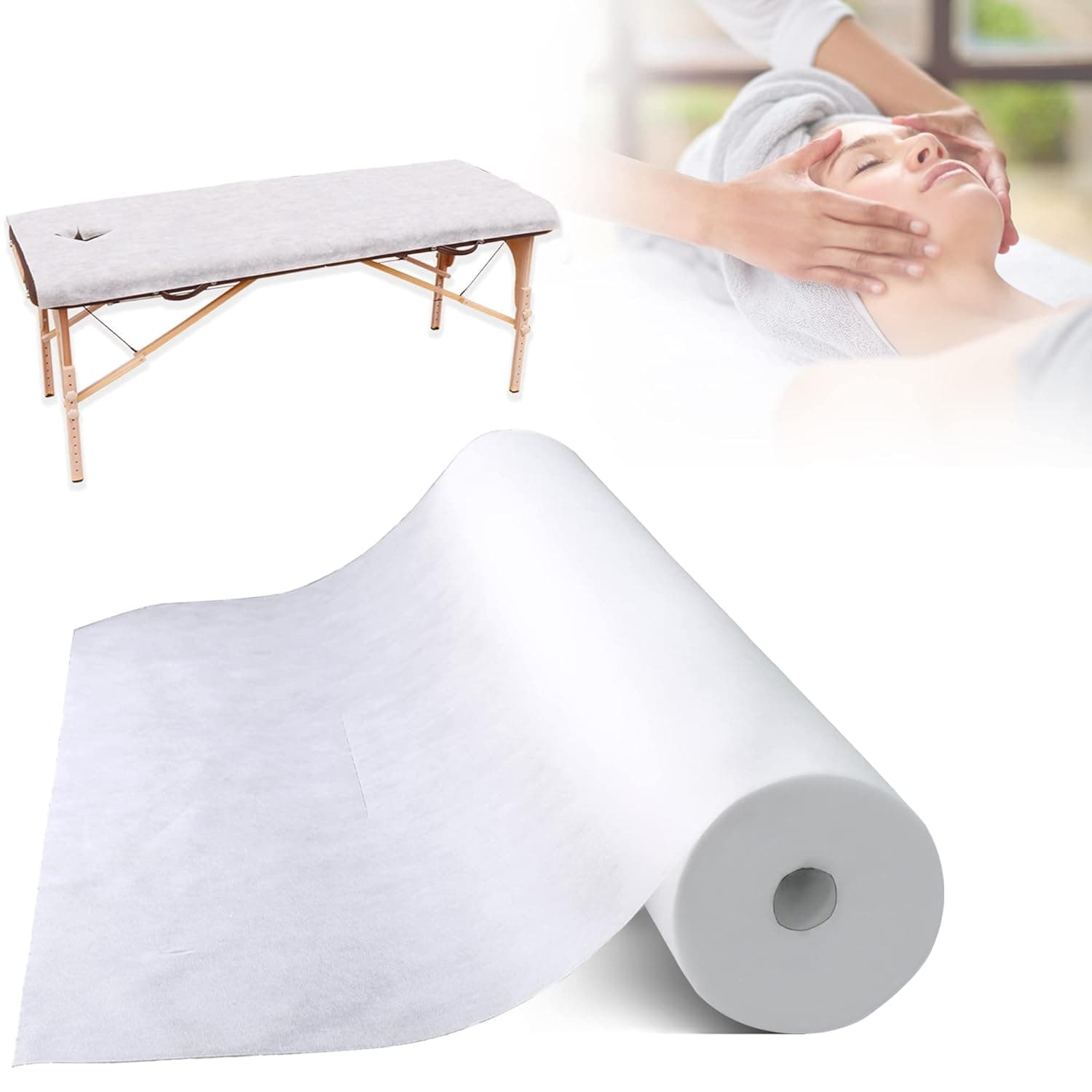 Danshinro Disposable Massage Table Sheets Roll,Soft Thick and Durable(1-Roll/ 50 sheets/ 35.4" x 71" /White),Non-Woven Lash Bed Covers,Facial Bed Sheets For Message, Tattoo, Spa