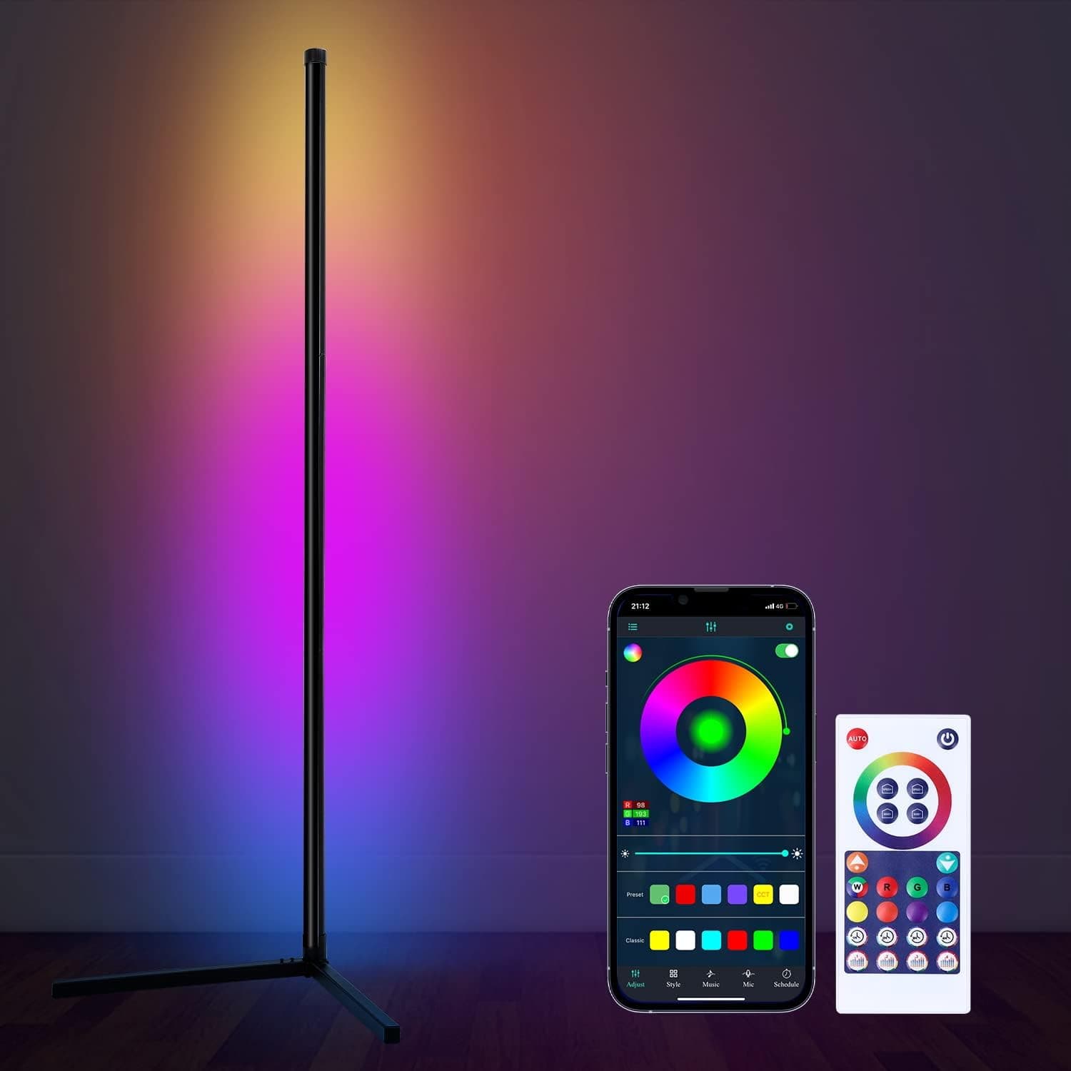 LSENLTY RGBIC Smart Floor Lamp, Floor Lamp with Bluetooth App Control, Scene Mode, Creative DIY Mode and Music Sync Modern Corner Lamp, LED Floor Lamp for Bedroom Living Room Gaming Room