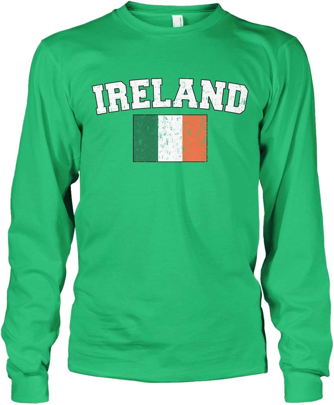Cybertela Men's Faded Distressed Irish Ireland Flag Long Sleeve T-Shirt