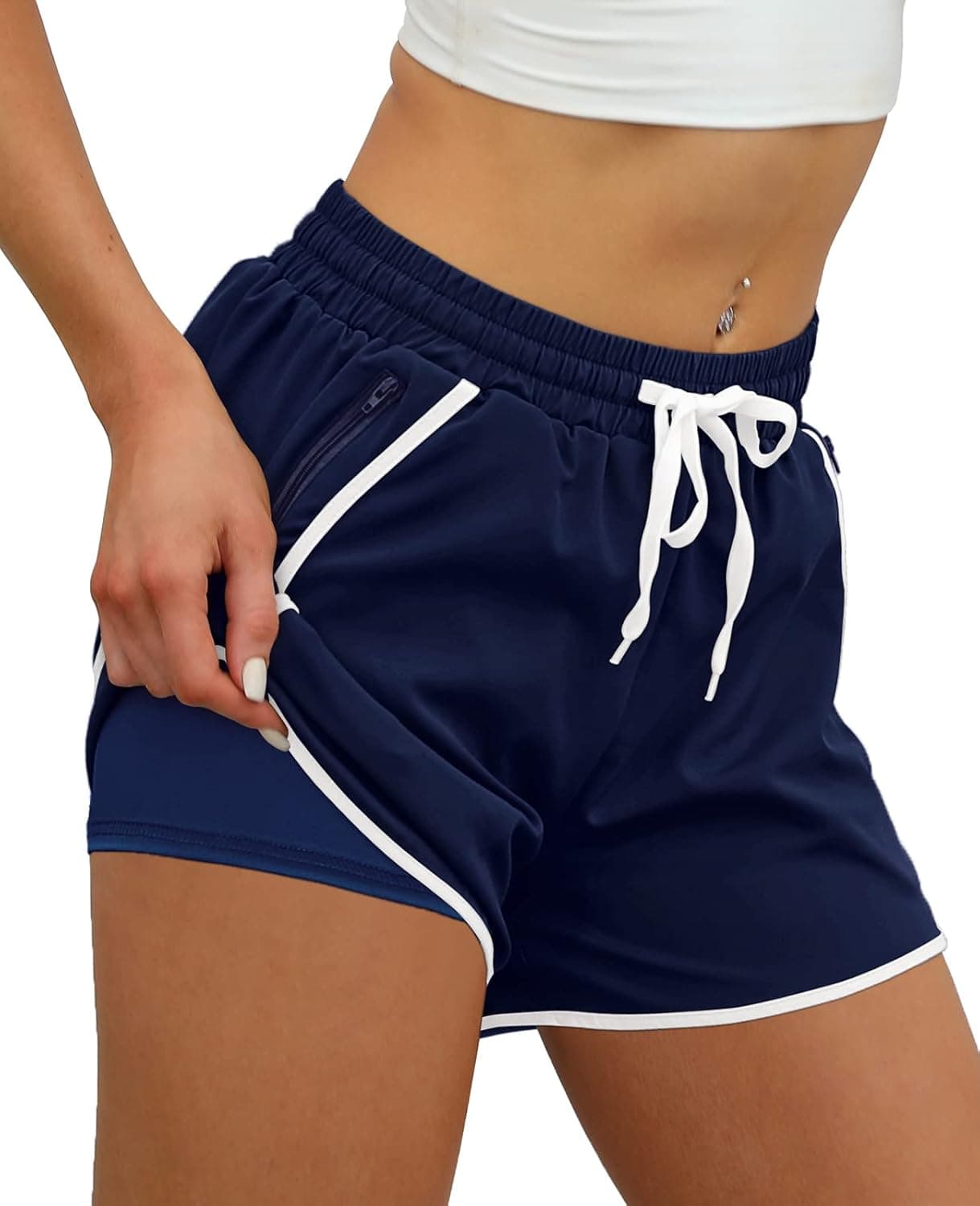 Jescakoo Athletic Womens Running Shorts with Spandex Liner Two Zipper Pockets Gym Shorts,XS-XXL
