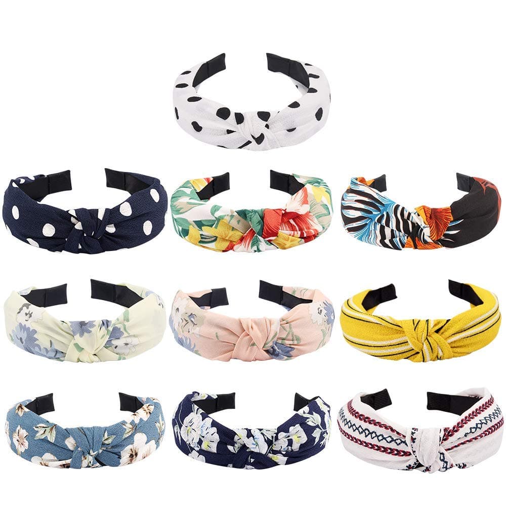 TOBATOBA Knotted Headbands for Women, 10 Pack Floral Headbands for Women Bow Knot Headband Floral Twist Turban Headband No Slip Wide Headbands Diademas Para Mujer De Moda