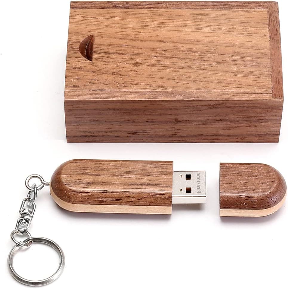 USB 2.0 Flash Drive Two-Color Wood USB 2.0 Memory Stick Pen Drives with Wooden Box (64GB, Tan)