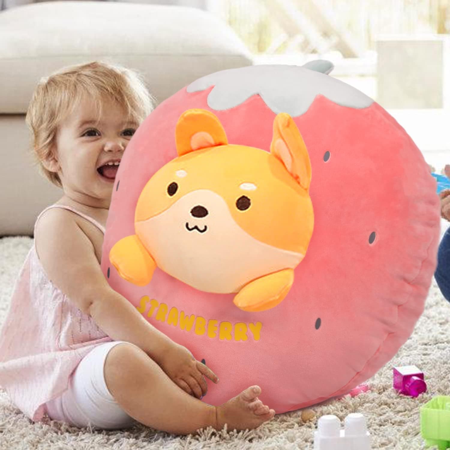 ARELUX 18" Shiba Inu Plush Pillow Cute Strawberry Stuffed Animal Kawaii Squishy Anime Corgi Plushie Soft Hugging Pillow Plush Toy Gifts for Kids Boys Girls Halloween Christmas
