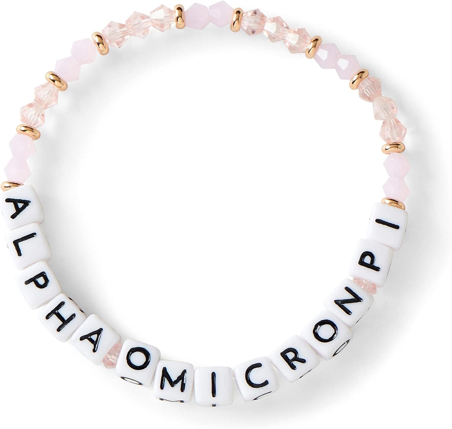 Sorority Shop Alpha Omicron Pi Bracelet — Glass Bead Bracelet with AOP Name Beads and 18K Gold Accent Beads, Greek Sorority Jewelry for Big Little Sorority Gifts