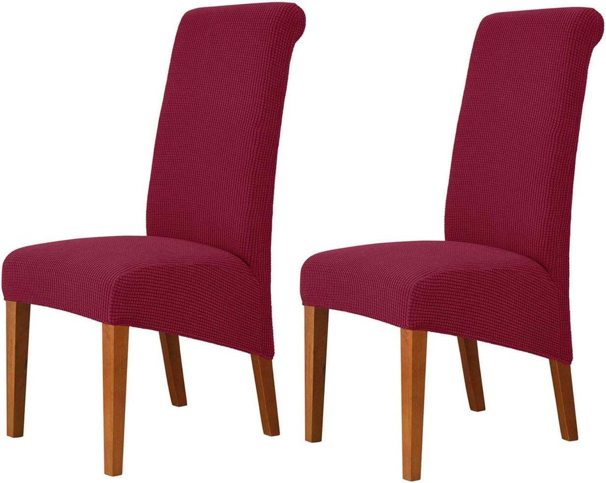 Deisy Dee Stretch XL/Oversized Soft Spandex Extra Large Dining Room Chair Covers for Kitchen Dining，Removable Washable Chair Protectors Slipcovers (Burgandy, 2)