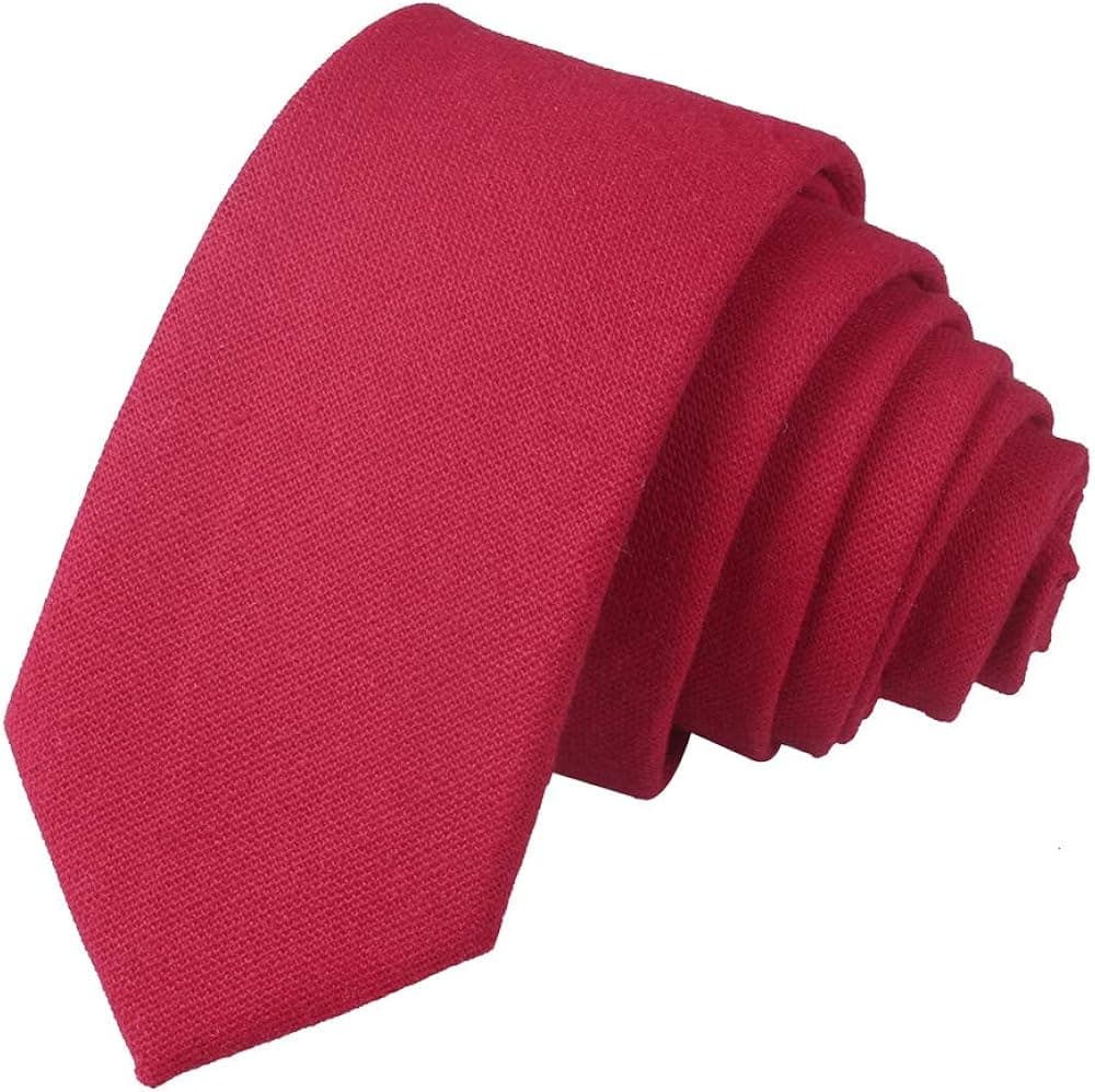 Men's Cotton-flax Skinny Necktie Solid Color Slim Ties For Men 2.4'' (6cm) + Gift Box