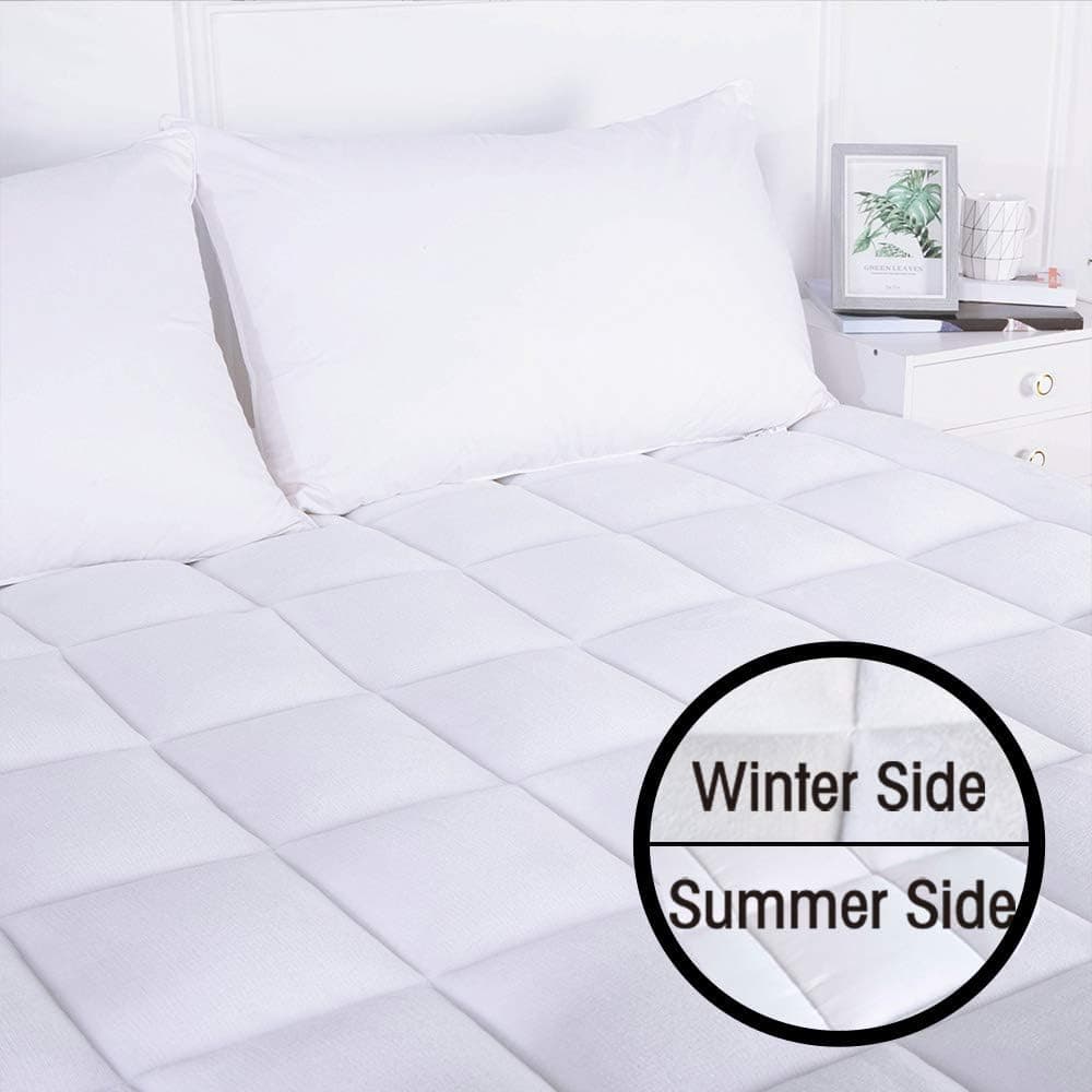 Full Mattress Pad Cover-400TC Spring Fabric and 180GSM Flannel Reversible Cover Full Size Pillow Top All Season Mattress Topper Deep Pocket(Fitted 8-21 in)