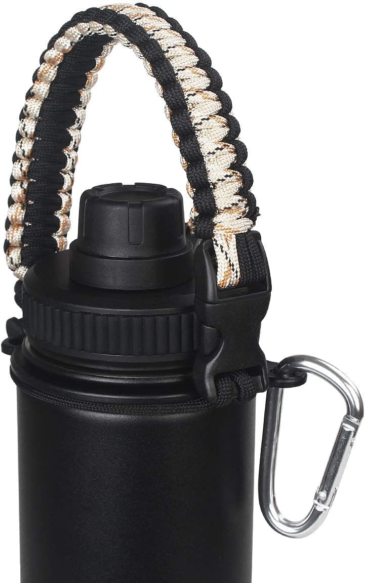 Pulchra Handle Paracord Firm Strap Cord Holder Fits Wide Mouth Bottle with Safety Ring and Buckle Carabiner Multiple Colors Carrier (Desert Camo(Sand))