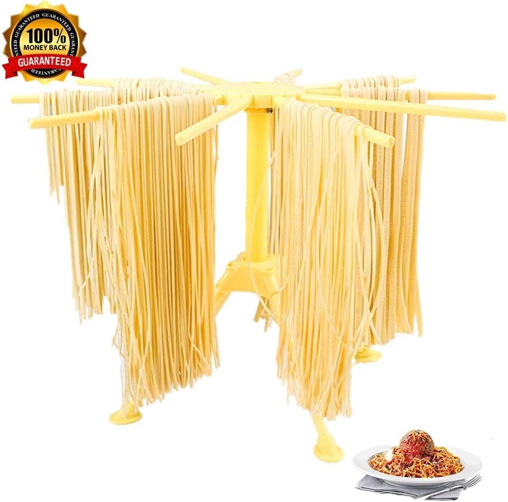 Pasta Drying Rack, with Stainless Steel Pasta Ruler Foldable Pasta Drying Rack, Quick Set-Up, Easy to Cleaning(yellow)