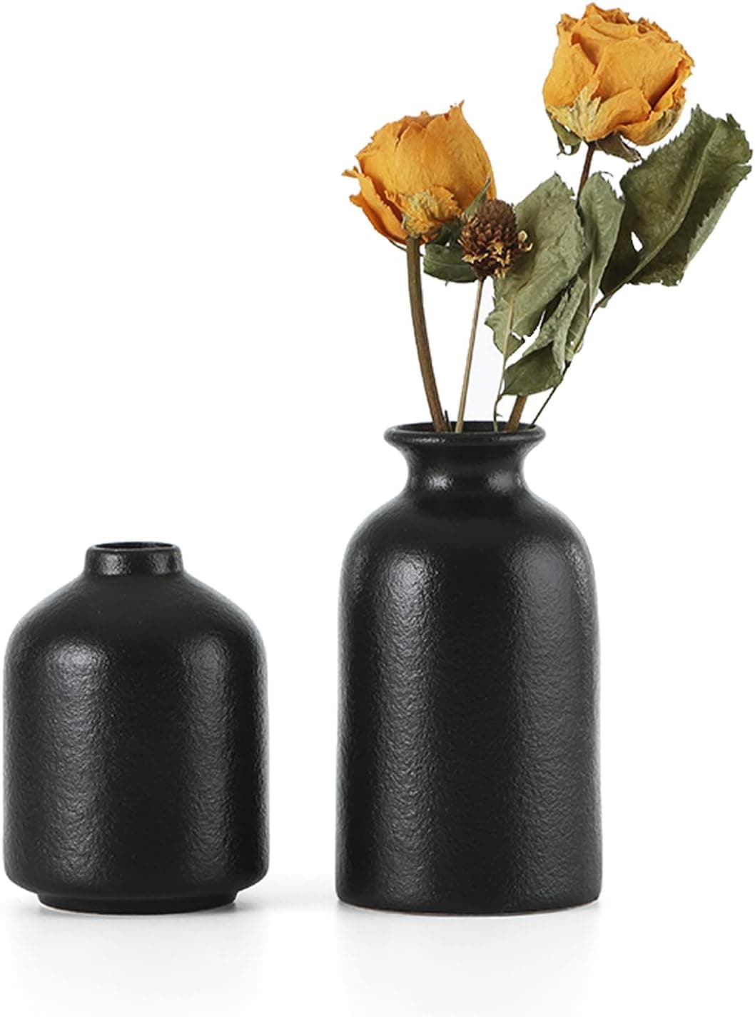 CEMABT Black Ceramic vase Set-2 Small Flower vases for Decor,Modern Boho Farmhouse Home Decor,Decorative vase for Pampas Grass&Dried Flowers,idea Shelf,Table,Bookshelf ，Entryway- Distressed