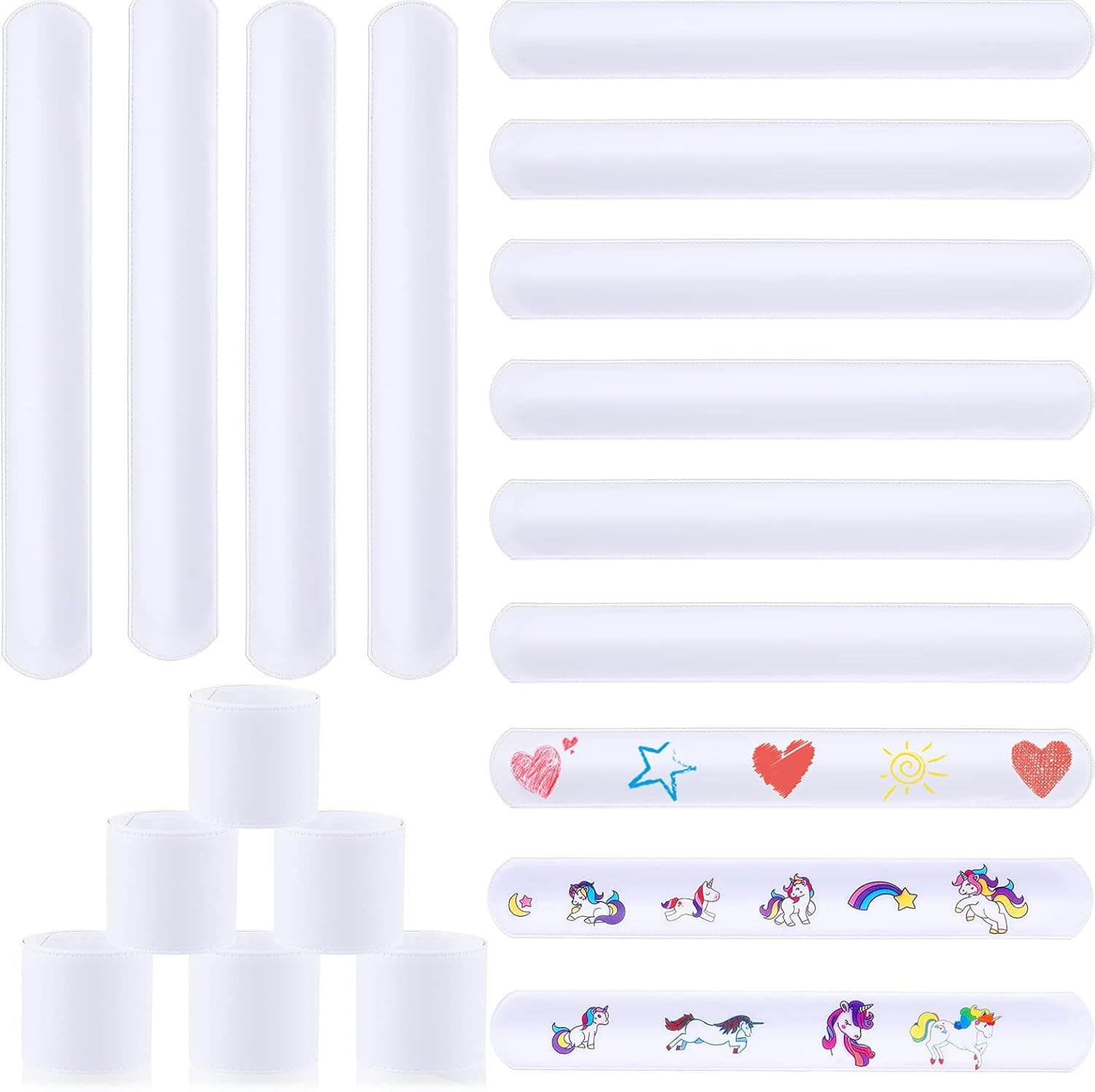 24 Pieces White Slap Bracelets DIY Slap Bracelets Blank Slap Bands Plastic Plain Snap Party Bracelets Wristband for Kids Birthday Halloween Christmas Party School Craft Projects