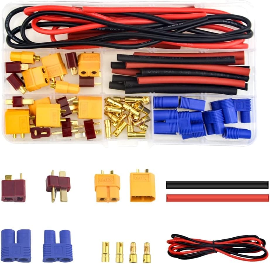 WMYCONGCONG 62 Pcs T-Plug EC3 XT60 Male and Female Adapter Connector with Silicone Wire and Heat Shrink Tube Replacement for RC ESC Lipo Battery Motor
