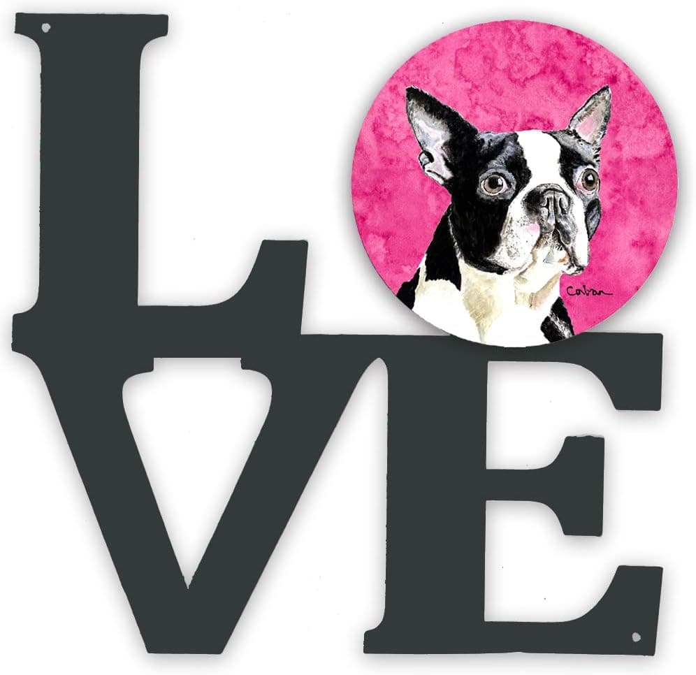 Caroline's Treasures SC9140PKWALV Pink Boston Terrier Metal Wall Artwork Love,