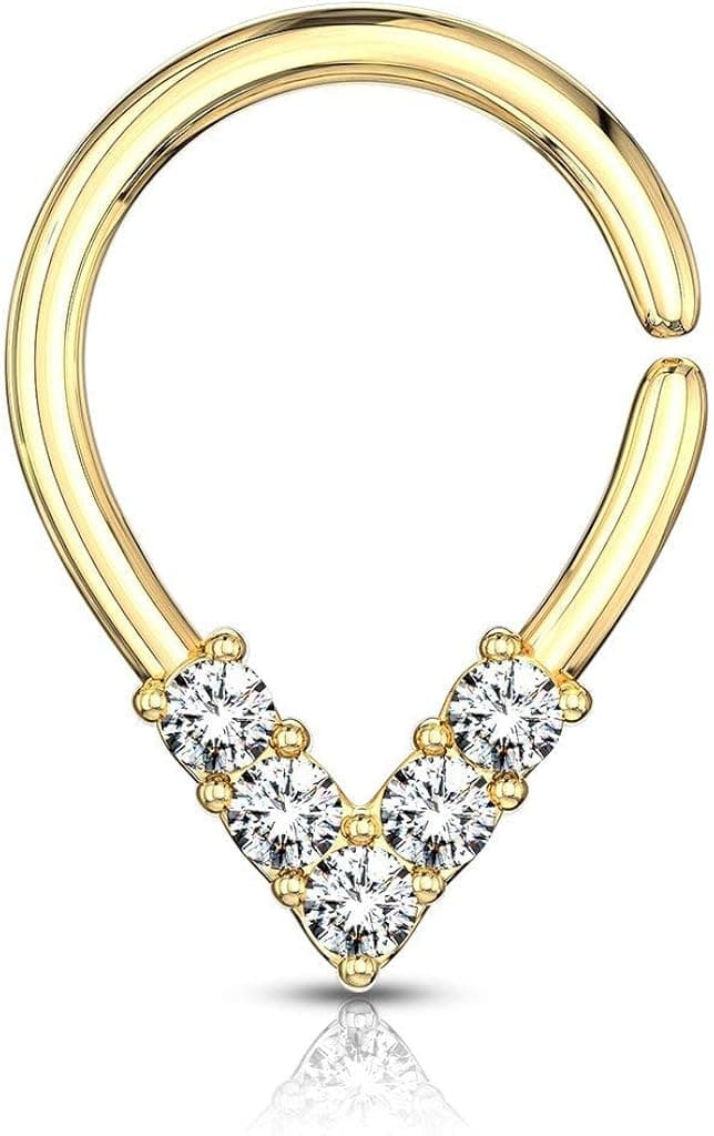 Forbidden Body Jewelry 16-18g 7mm Plated Brass Bendable Pear Shaped Septum and Helix Hoop Lined w/5 CZ Gemstones