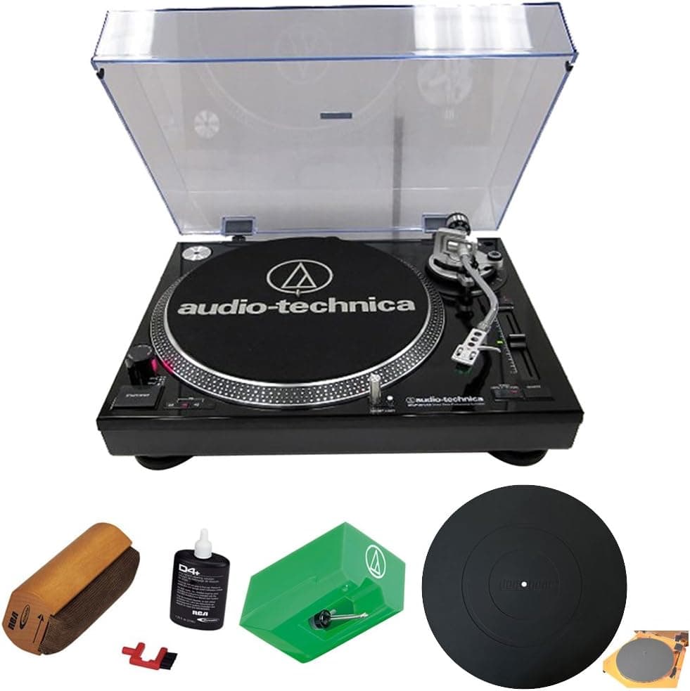 Audio-Technica Professional Stereo Turntable w/USB LP to DIG Recording (AT-LP120BK-USB) + RCA D4+ Vinyl Record Cleaning Fluid System + Stylus + Silicone Rubber Universal Turntable Platter Mat