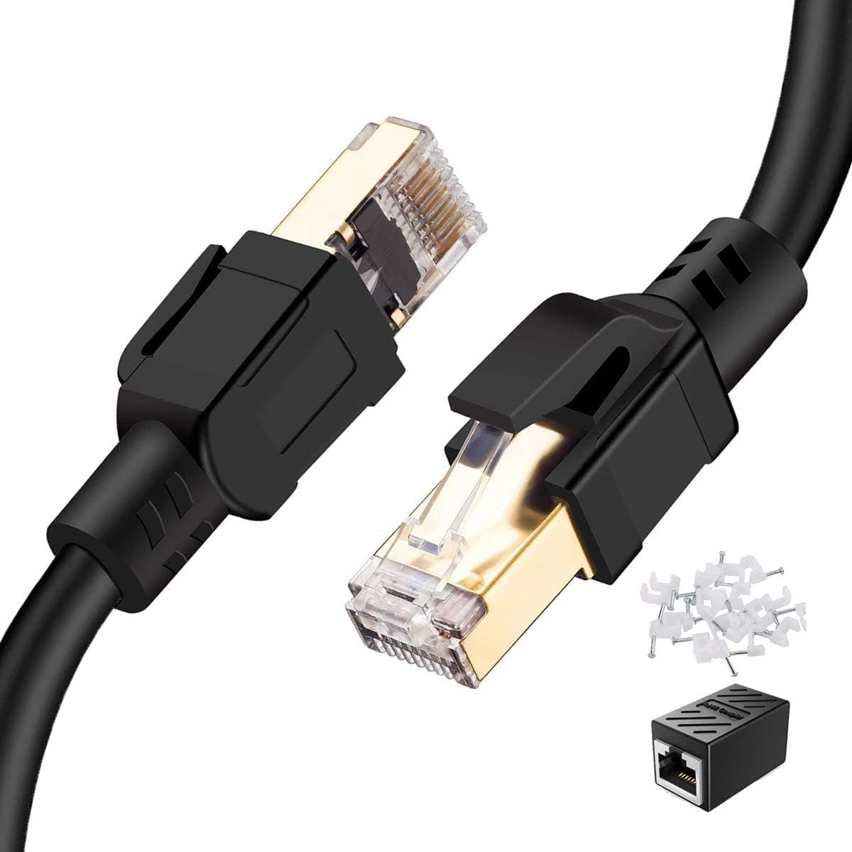 Cat 8 Ethernet Cable 20 ft, Heavy Duty/Triple Shielded Network Cable LAN Cable, RJ45 Cable with Gold Plated RJ45 Connectors &26AWG Conductor, 2000Mhz 40 Gigabit High Speed Ethernet Cable 20 Feet-Black