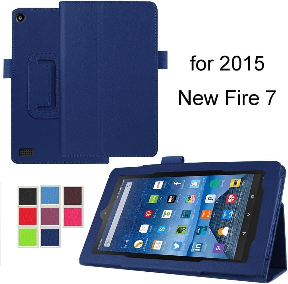 NEWSTYLE Folio Case for Fire 7 2015 - Slim Fit Folio Stand Protective Folding Cover for Amazon Fire 7 Tablet(7 inch Display - 5th Generation, 2015 Release Only), Navy Blue