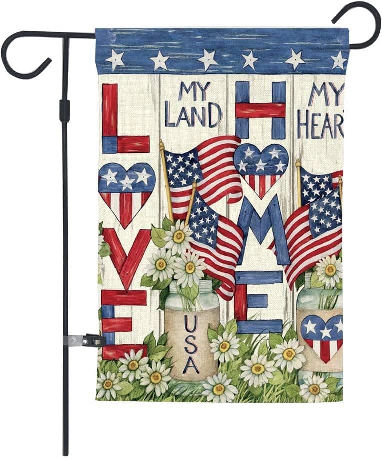 wtisan American Garden Flag,Love Home USA Vintage Seasonal Outdoor Flag,Double Sided Welcome Quote House Yard Flag,12.5 x 18 Inch for Garden Yard Decorative 4th of July