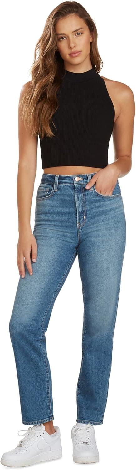 Roseland Womens Venice High Rise Full Straight Denim Vintage Wash Jean