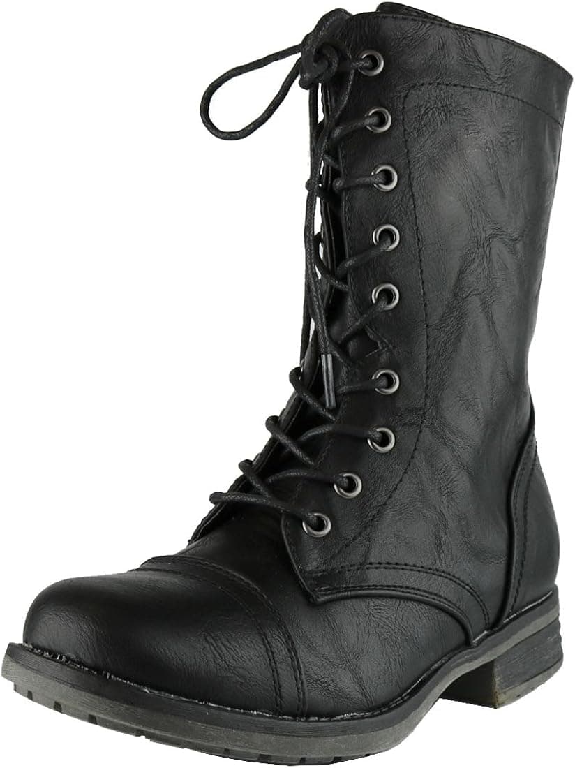 Cambridge Select Women's Combat Military Lace Up Inside Zipper Boot (8 B(M) US, Black)