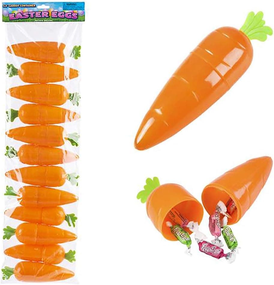 The Dreidel Company Jumbo Fillable Easter Carrots Containers, Bright Orange Plastic Easter Carrot, Perfect for Easter Hunt, Surprise Carrot, 5.5" Inch Carrots (12-Pack)