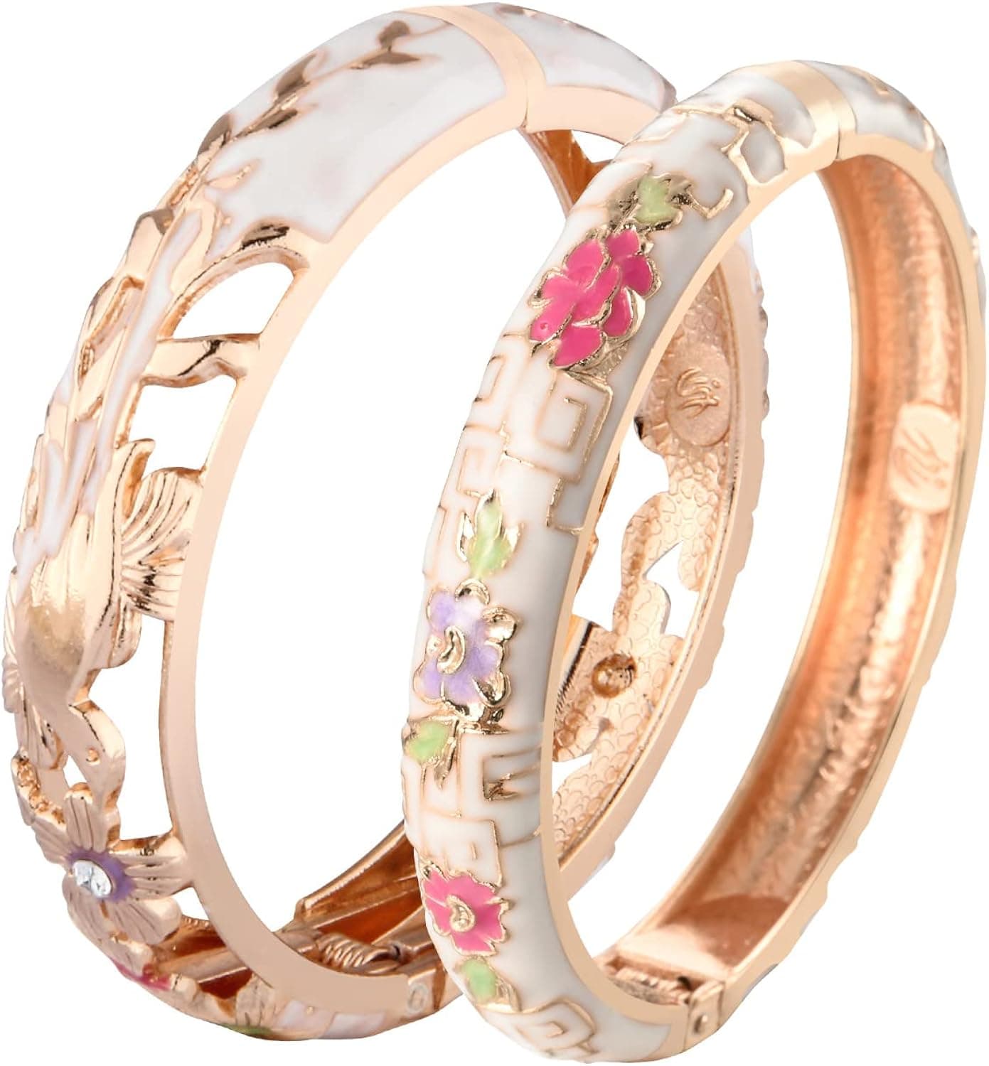 UJOY Colors Handcraft Jewelry Cloisonne Bracelet Enamel Hollowed Bird Spring Hinged Womens Bangles Gifts Box 88A31-55C49