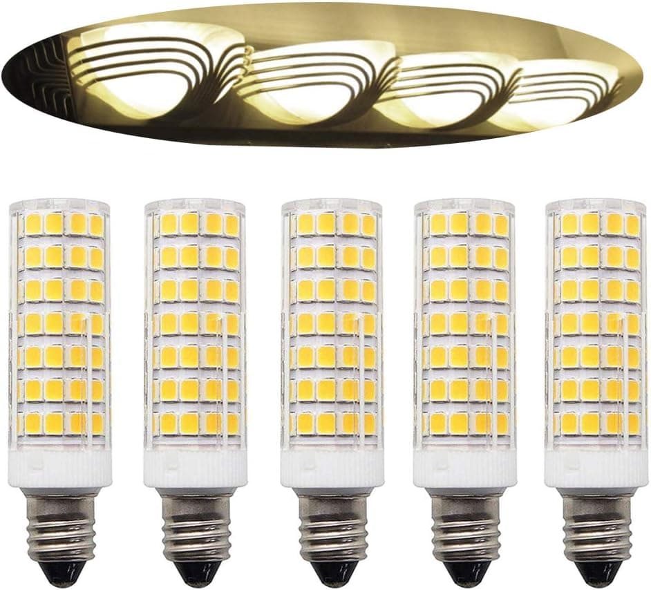 [5-Pack] E11 LED Bulb dimmable 8W Equivalent to 100w 75w Halogen Bulb, 1000lm Naturally Daylight White 6000K JD T4 E11 Mini Candelabra Bulb for Chandelier Ceiling Fan Light Bulb
