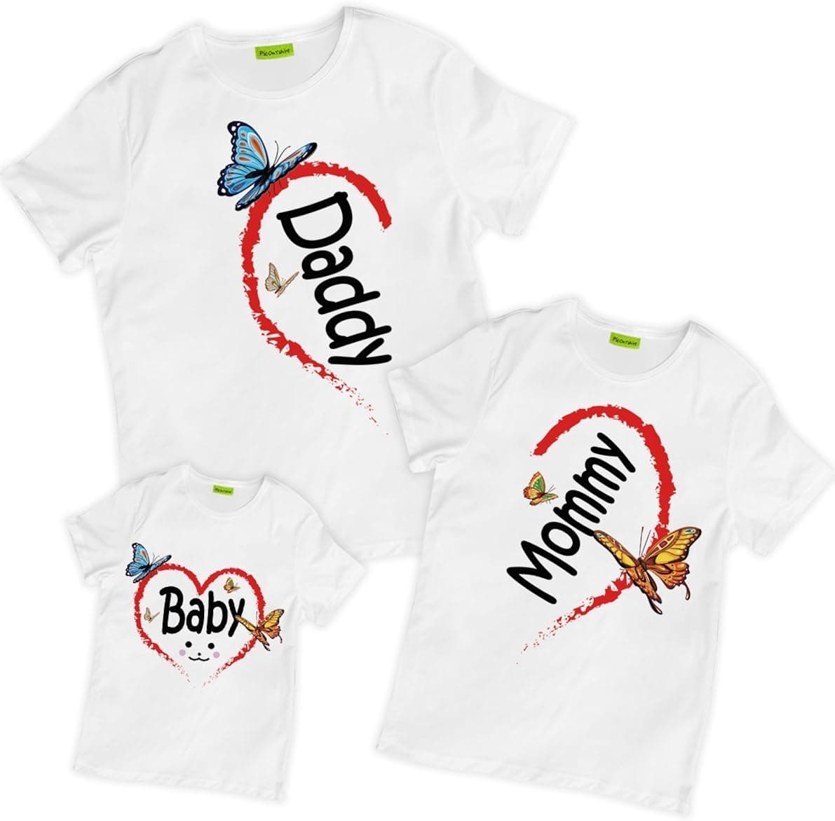 picontshirt Matching Family Hearts Mommy Daddy Baby T-Shirts White
